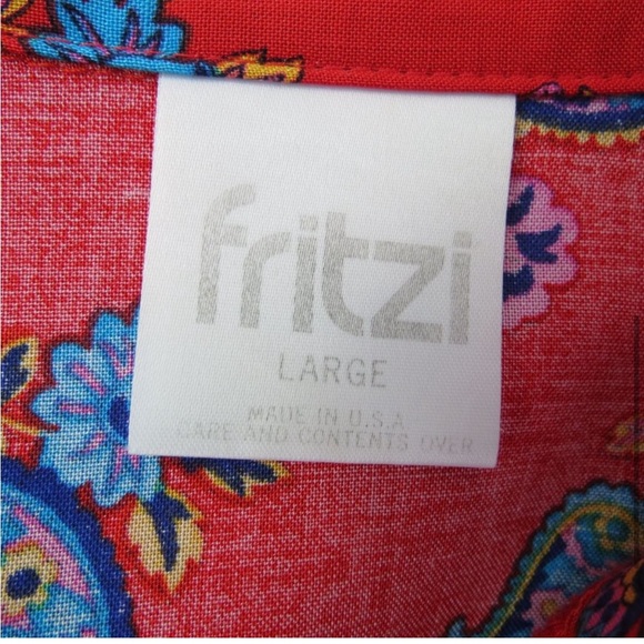 Vintage 1980s Red Blue Paisley Short Sleeve Shirt by Fritzi Women's Size L - Picture 3 of 5